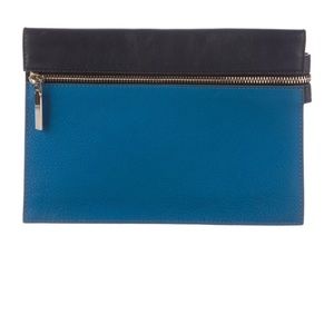 Victoria Beckham Moonshine Clutch Bag in Color Block Black with Cobalt Blue Zip